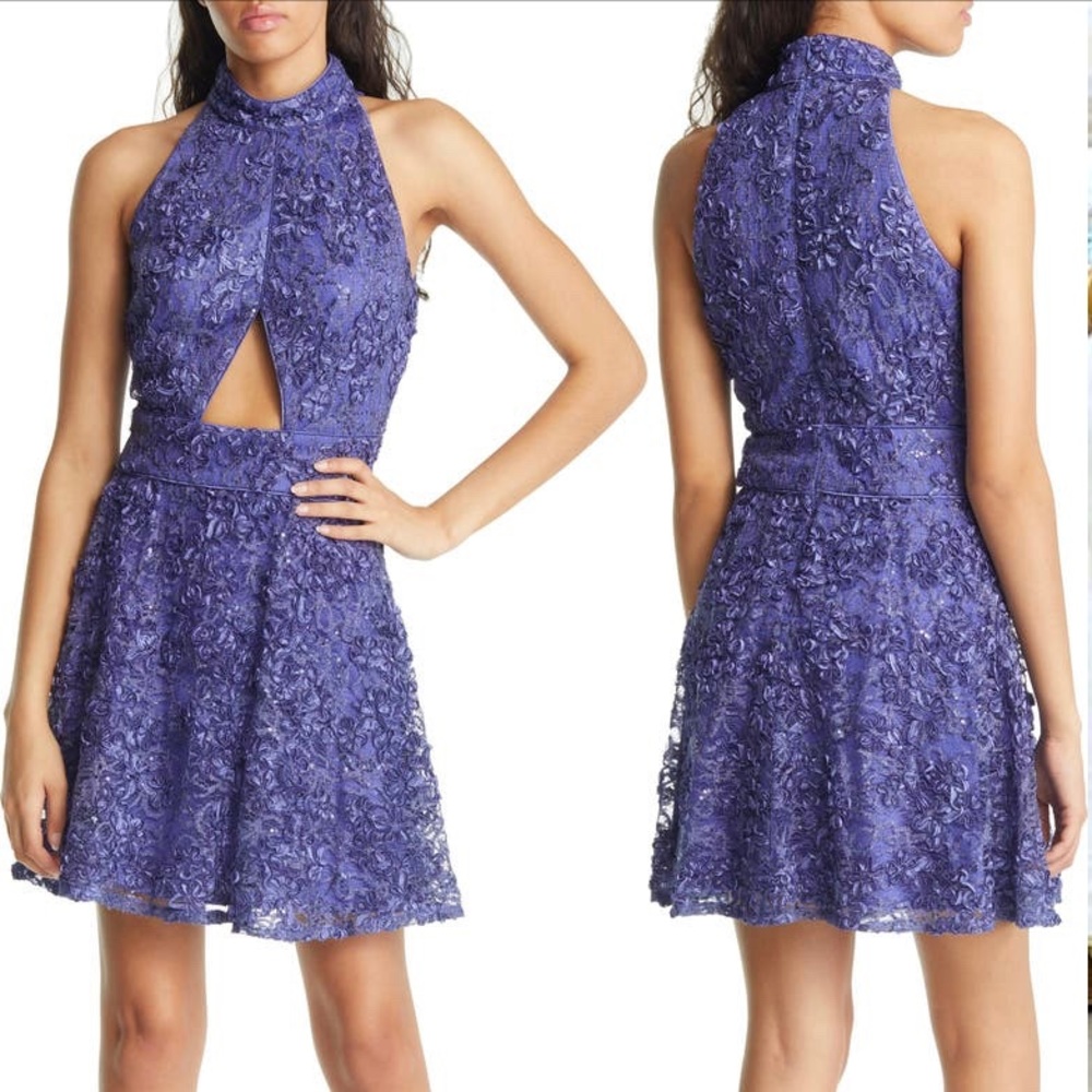 NWT Tadashi Shoji Violet Sequin Ribbon Floral Fit & Flare Cocktail Dress size 10